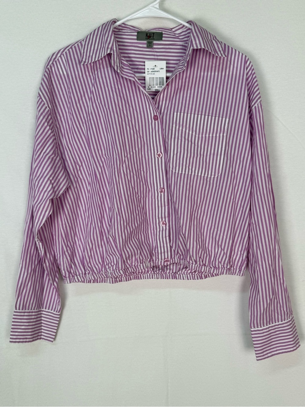 Kut from the Kloth Lavender and White Striped Cropped Button-Down